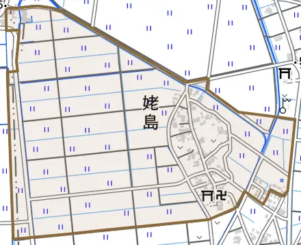 姥島とその周辺の地図。町の範囲を重ねている