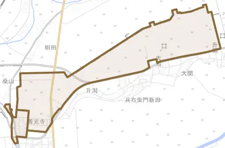 善光寺とその周辺の地図。町の範囲を重ねている
