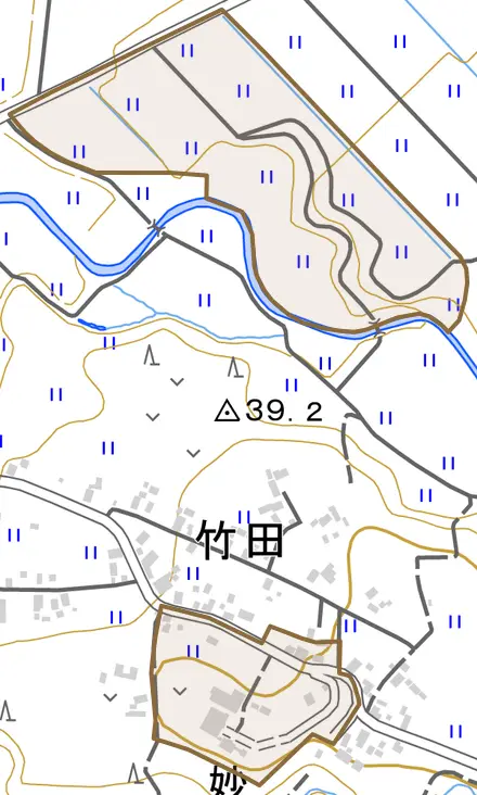 阿佛坊とその周辺の地図。町の範囲を重ねている