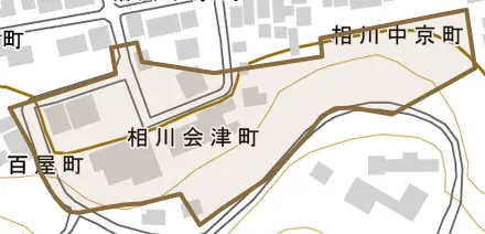 相川会津町とその周辺の地図。町の範囲を重ねている