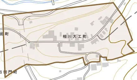相川大工町とその周辺の地図。町の範囲を重ねている