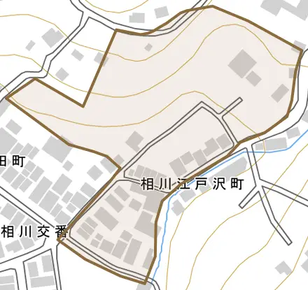相川江戸沢町とその周辺の地図。町の範囲を重ねている