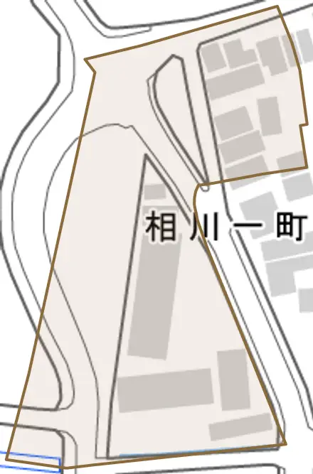 相川一町目浜町とその周辺の地図。町の範囲を重ねている