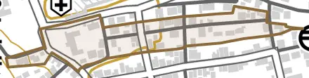 相川米屋町とその周辺の地図。町の範囲を重ねている
