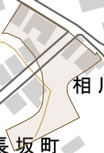 相川味噌屋町とその周辺の地図。町の範囲を重ねている