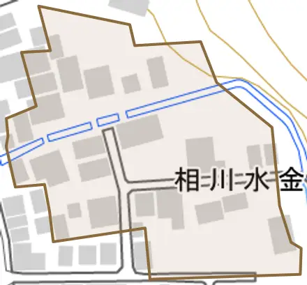 相川水金町とその周辺の地図。町の範囲を重ねている