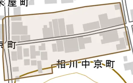 相川中京町とその周辺の地図。町の範囲を重ねている
