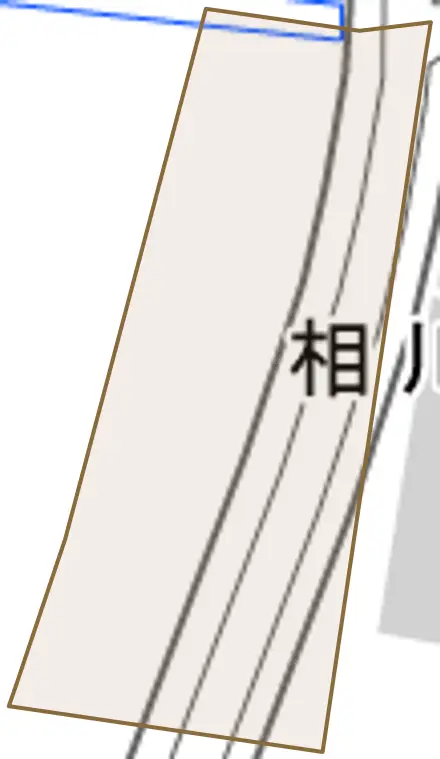 相川二町目新浜町とその周辺の地図。町の範囲を重ねている