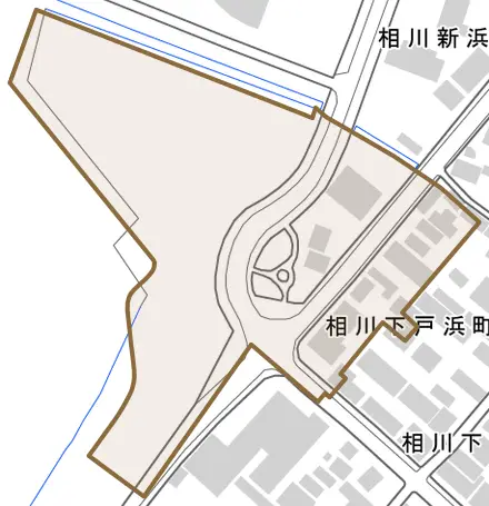 相川下戸浜町とその周辺の地図。町の範囲を重ねている