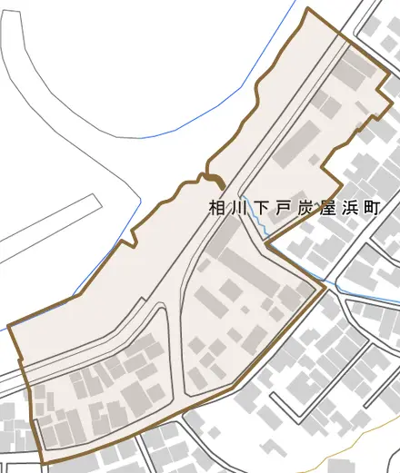 相川下戸炭屋浜町とその周辺の地図。町の範囲を重ねている