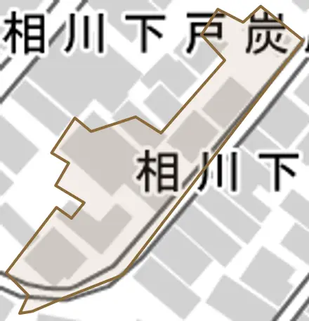 相川下戸炭屋裏町とその周辺の地図。町の範囲を重ねている