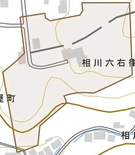 相川六右衛門町とその周辺の地図。町の範囲を重ねている