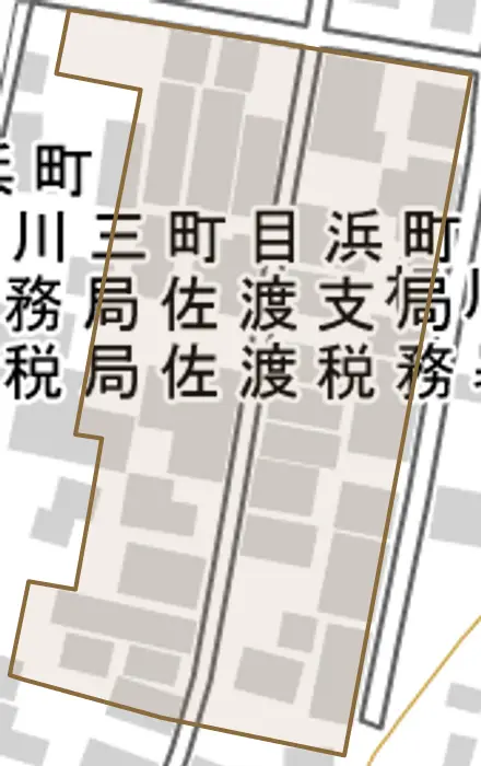相川三町目とその周辺の地図。町の範囲を重ねている