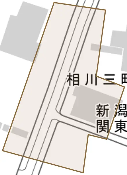 相川三町目新浜町とその周辺の地図。町の範囲を重ねている