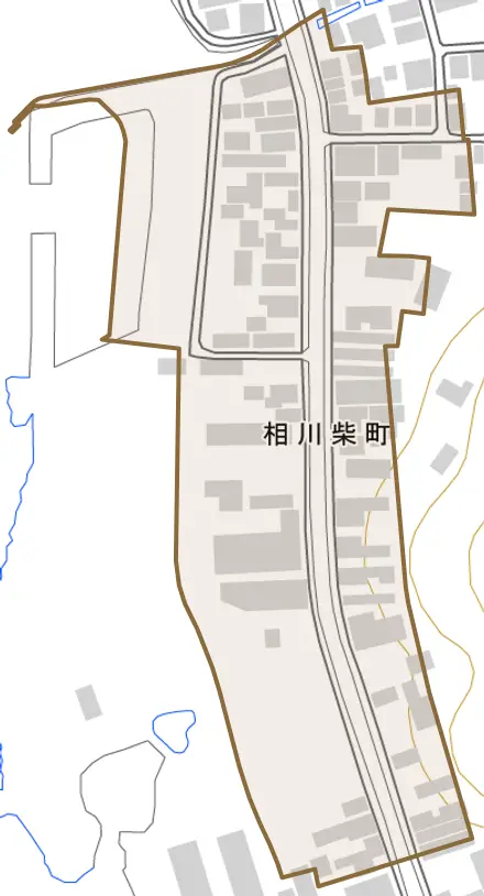 相川柴町とその周辺の地図。町の範囲を重ねている