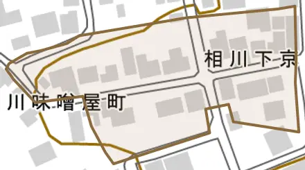相川下京町とその周辺の地図。町の範囲を重ねている