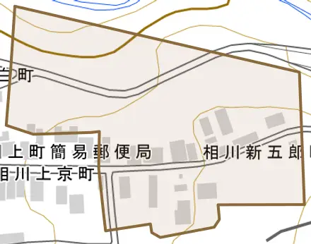相川新五郎町とその周辺の地図。町の範囲を重ねている