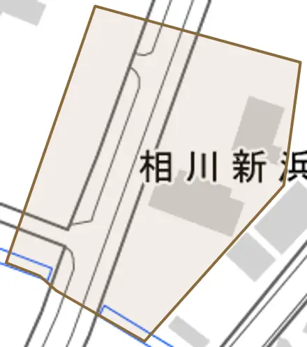 相川新浜町とその周辺の地図。町の範囲を重ねている