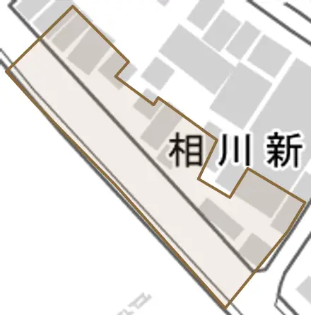 相川新材木町とその周辺の地図。町の範囲を重ねている