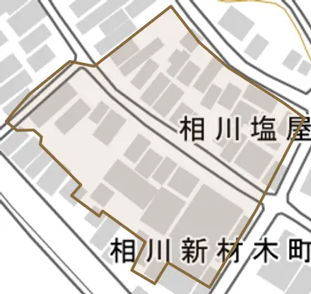 相川塩屋町とその周辺の地図。町の範囲を重ねている
