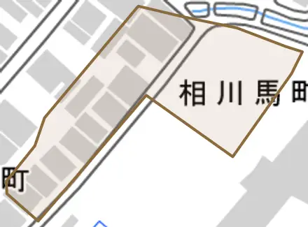 相川馬町とその周辺の地図。町の範囲を重ねている