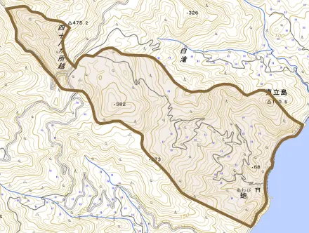 蚫とその周辺の地図。町の範囲を重ねている