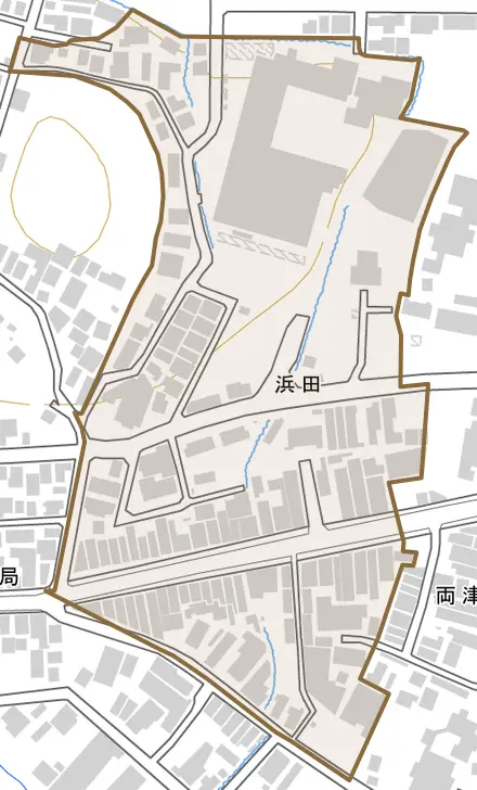 浜田とその周辺の地図。町の範囲を重ねている