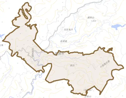 羽茂大崎とその周辺の地図。町の範囲を重ねている