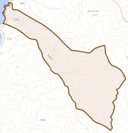 石花とその周辺の地図。町の範囲を重ねている