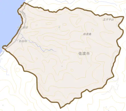 岩谷口とその周辺の地図。町の範囲を重ねている