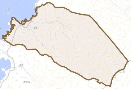 北狄とその周辺の地図。町の範囲を重ねている