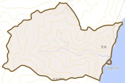 黒姫とその周辺の地図。町の範囲を重ねている