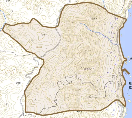 見立とその周辺の地図。町の範囲を重ねている