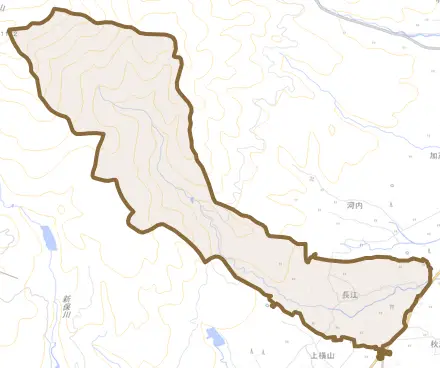 長江とその周辺の地図。町の範囲を重ねている