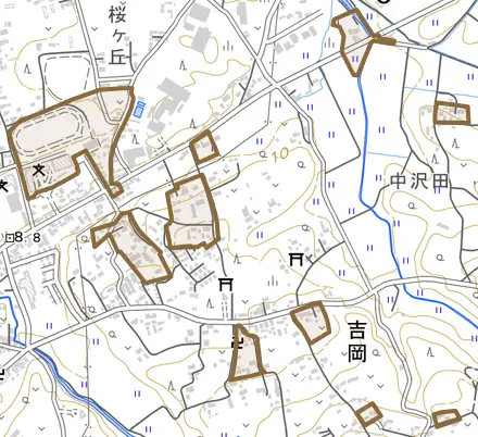 名古屋とその周辺の地図。町の範囲を重ねている
