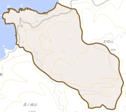 願とその周辺の地図。町の範囲を重ねている