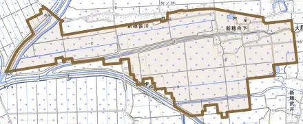 新穂舟下とその周辺の地図。町の範囲を重ねている