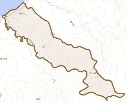 小野見とその周辺の地図。町の範囲を重ねている