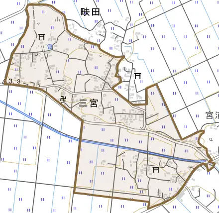 三宮とその周辺の地図。町の範囲を重ねている