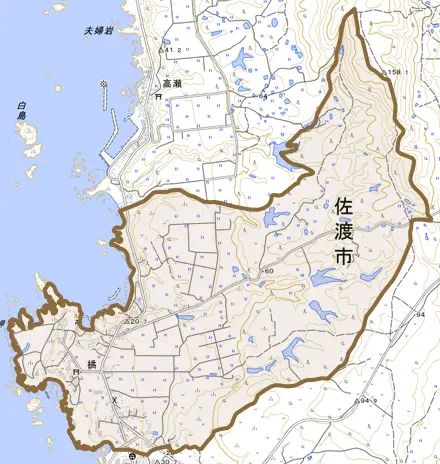 橘とその周辺の地図。町の範囲を重ねている