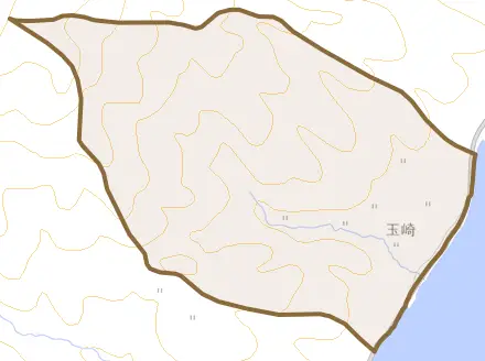 玉崎とその周辺の地図。町の範囲を重ねている