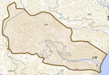 立間とその周辺の地図。町の範囲を重ねている