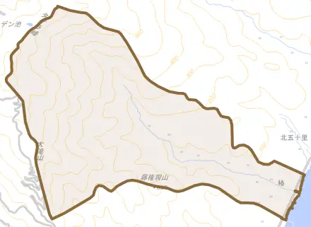 椿とその周辺の地図。町の範囲を重ねている