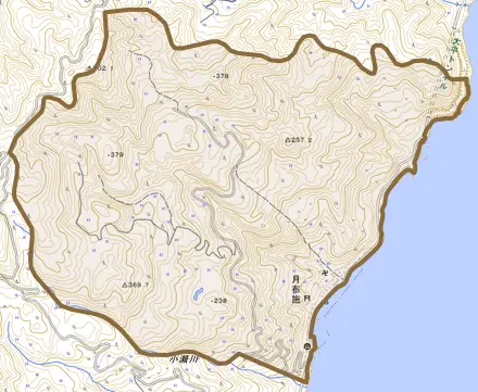 月布施とその周辺の地図。町の範囲を重ねている