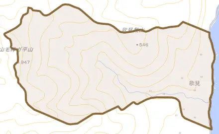 歌見とその周辺の地図。町の範囲を重ねている