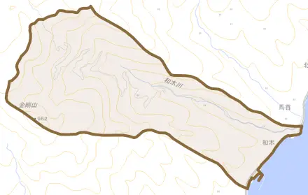 和木とその周辺の地図。町の範囲を重ねている
