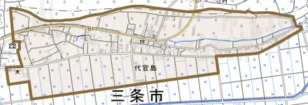 代官島とその周辺の地図。町の範囲を重ねている