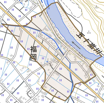福岡とその周辺の地図。町の範囲を重ねている