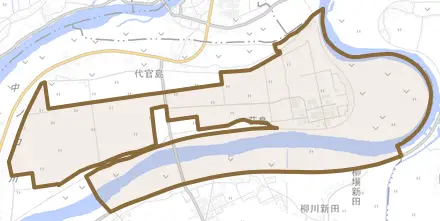 井戸場とその周辺の地図。町の範囲を重ねている