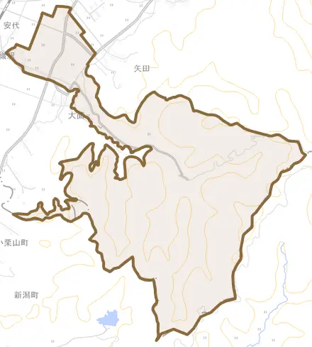 北潟とその周辺の地図。町の範囲を重ねている